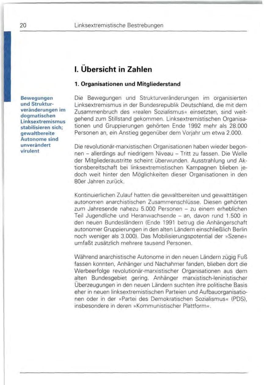 Seite 20 des Verfassungsschutzbericht 1992 Bund