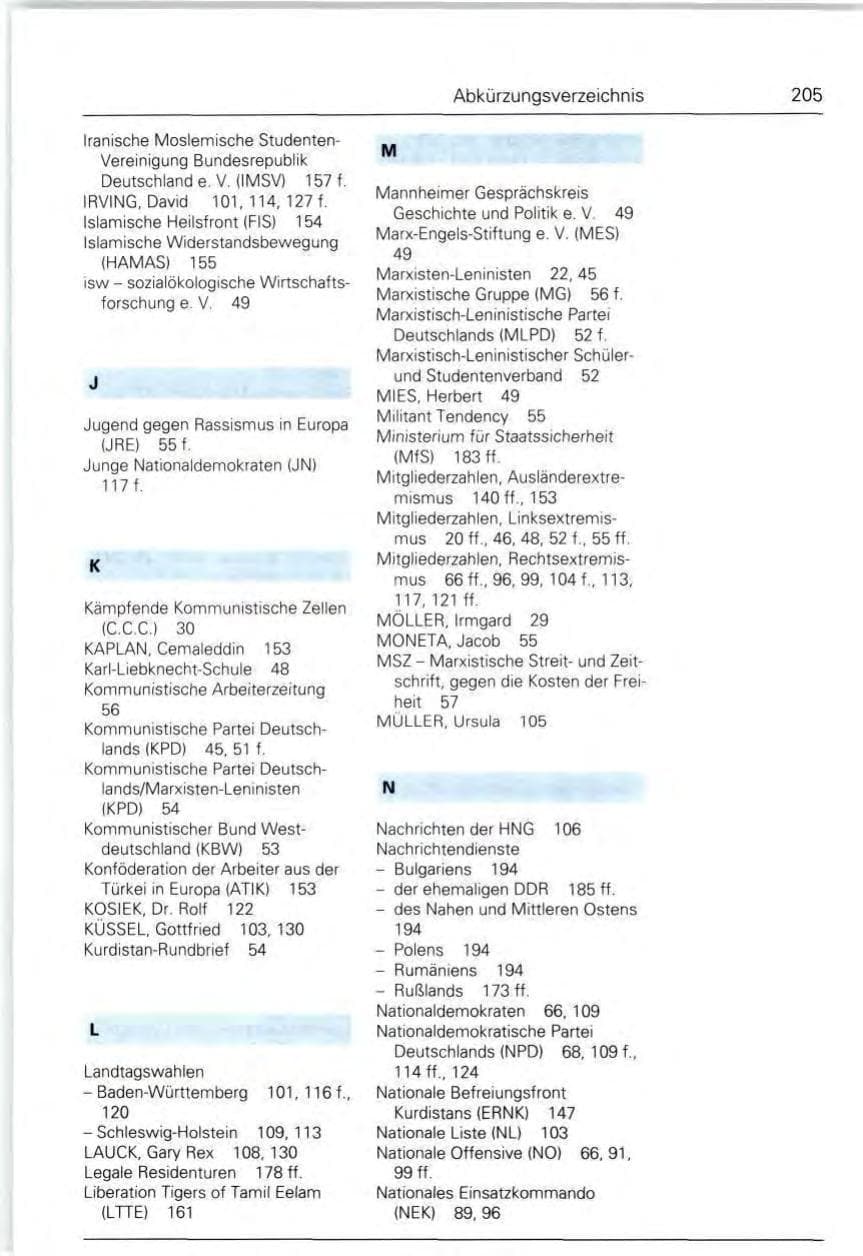 Seite 205 des Verfassungsschutzbericht 1992 Bund