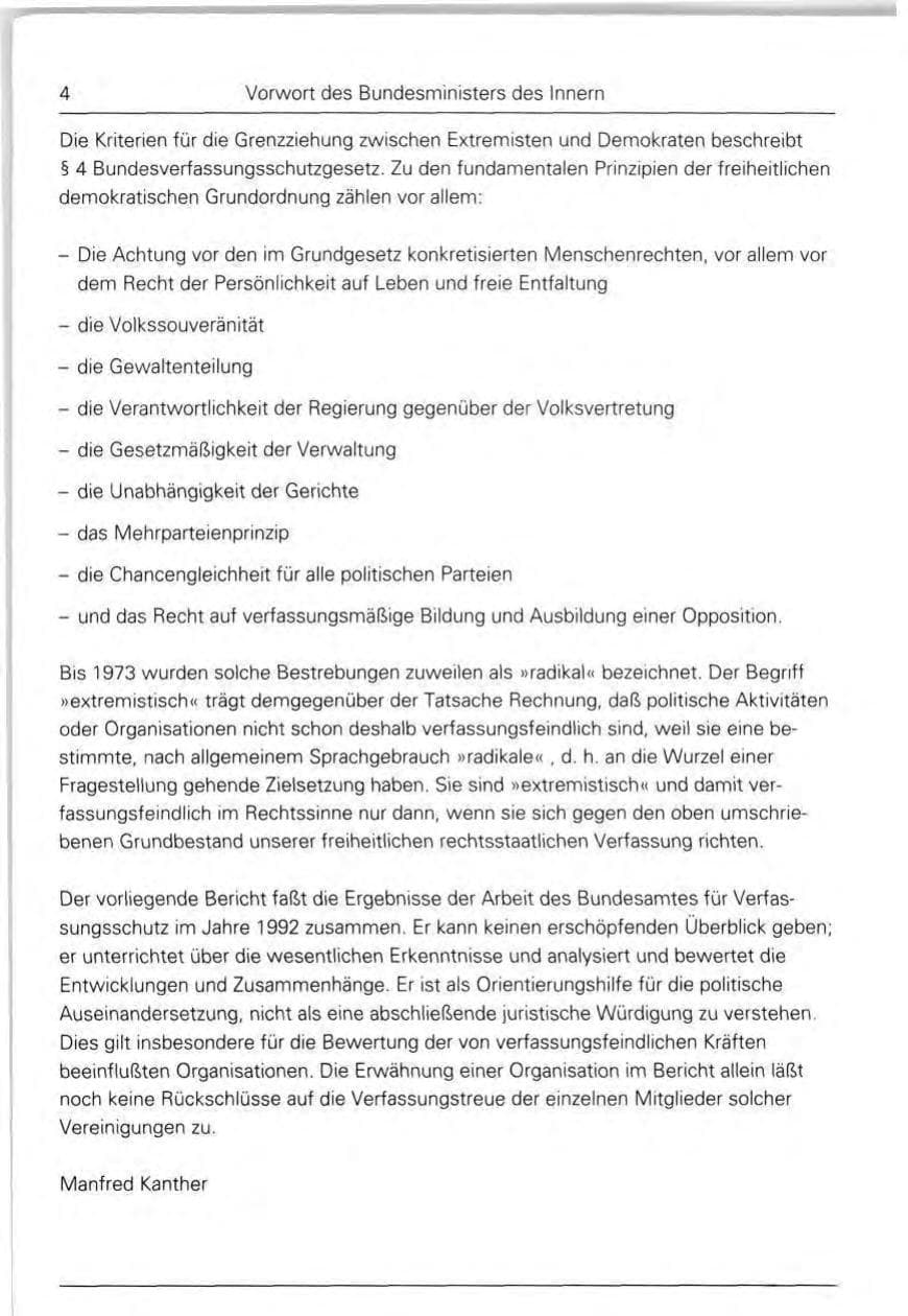 Seite 4 des Verfassungsschutzbericht 1992 Bund