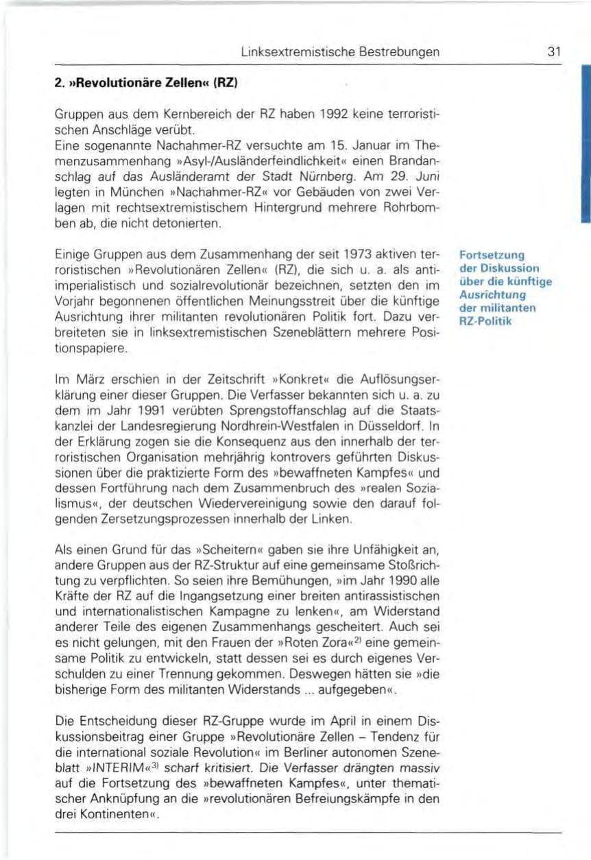 Seite 31 des Verfassungsschutzbericht 1992 Bund