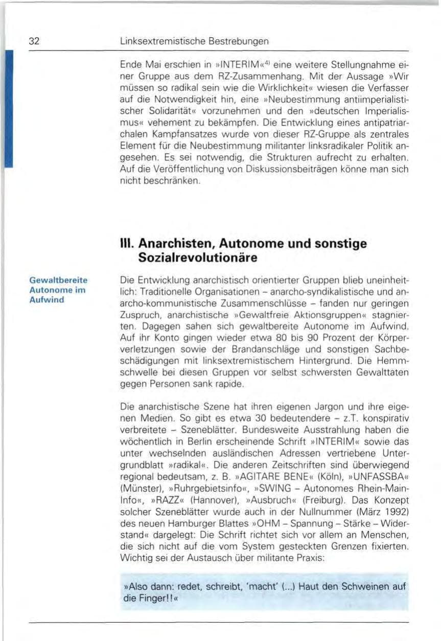 Seite 32 des Verfassungsschutzbericht 1992 Bund