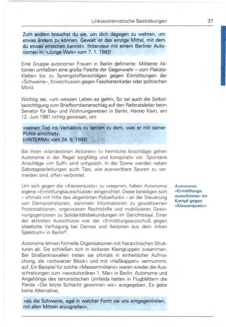 Seite 37 des Verfassungsschutzbericht 1992 Bund
