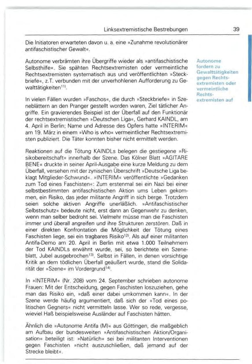 Seite 39 des Verfassungsschutzbericht 1992 Bund