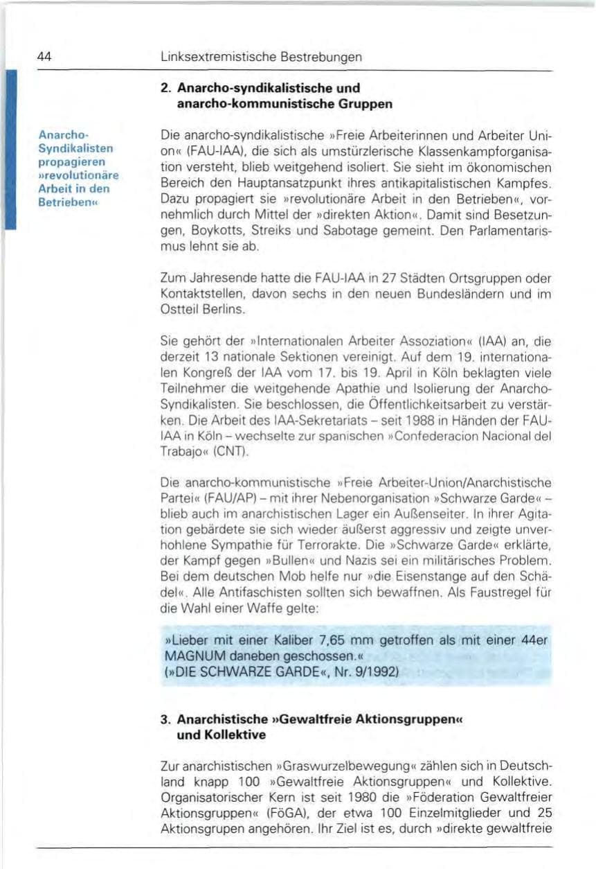 Seite 44 des Verfassungsschutzbericht 1992 Bund