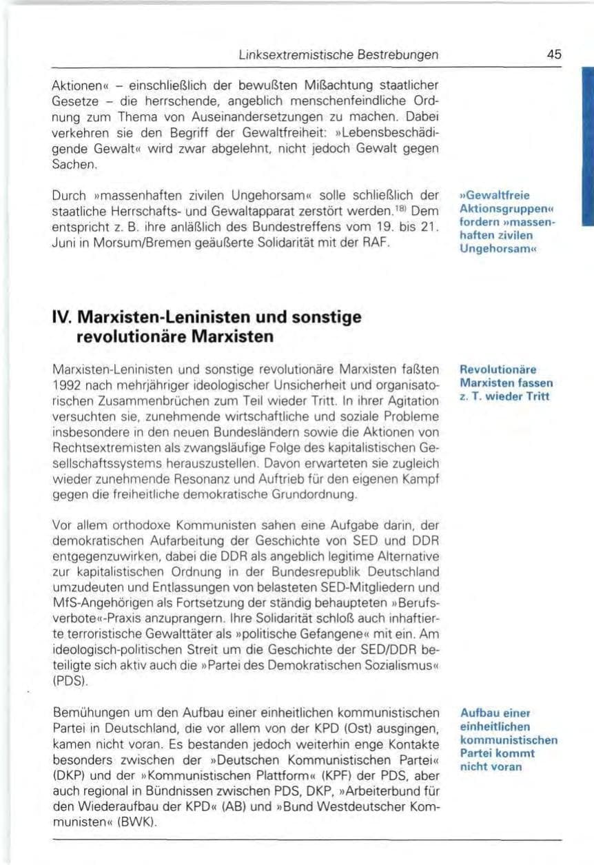 Seite 45 des Verfassungsschutzbericht 1992 Bund