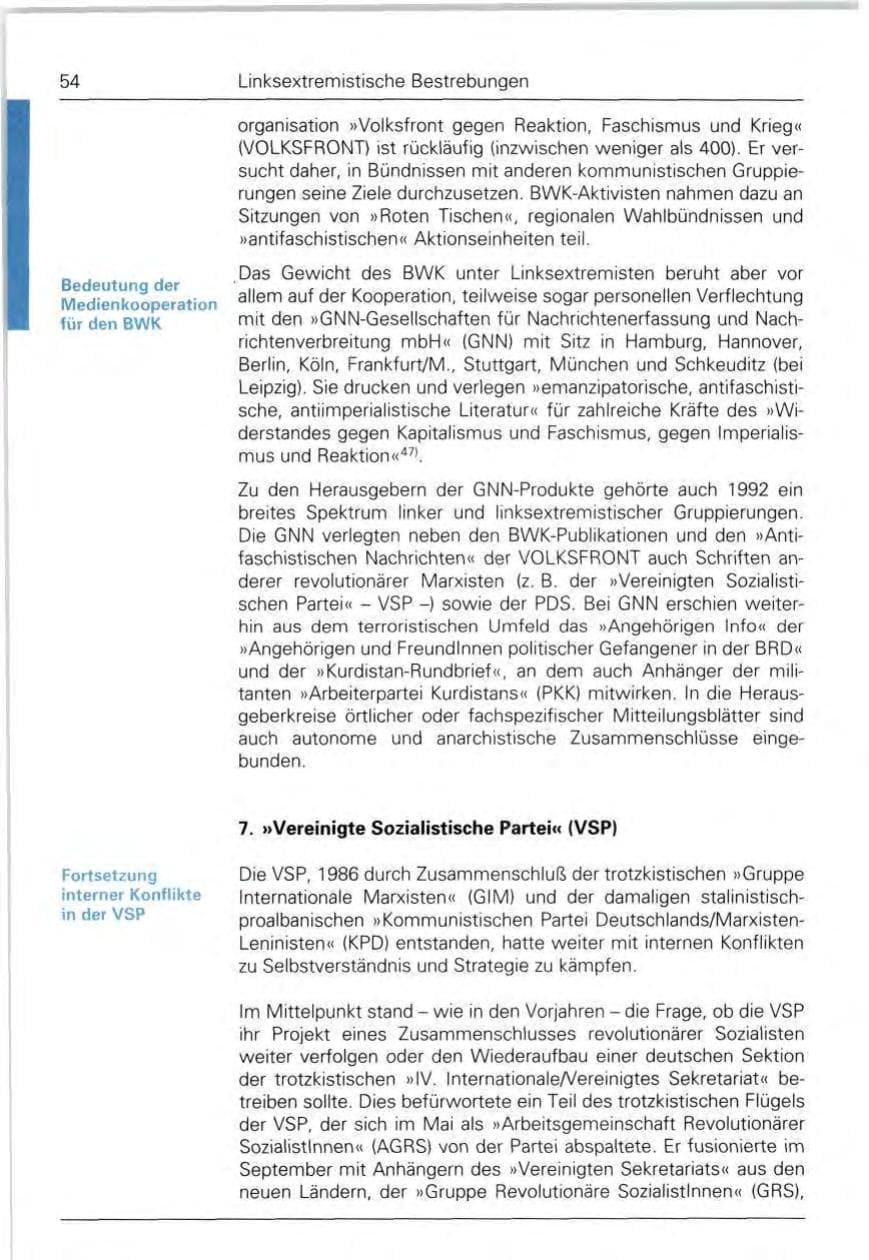 Seite 54 des Verfassungsschutzbericht 1992 Bund