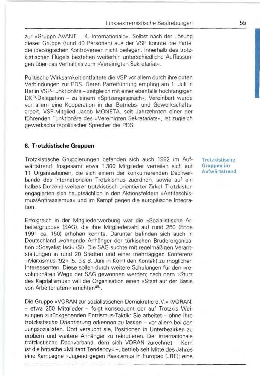 Seite 55 des Verfassungsschutzbericht 1992 Bund