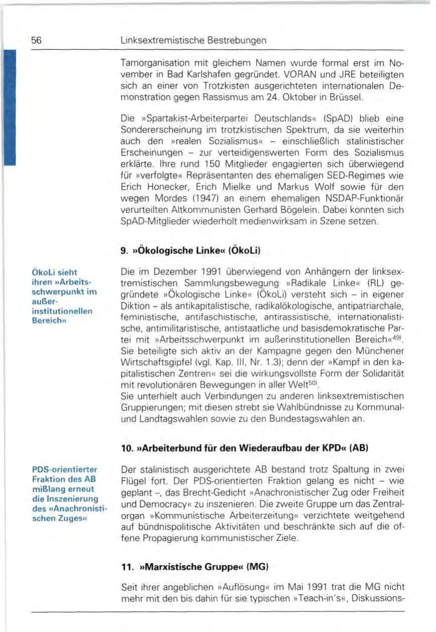 Seite 56 des Verfassungsschutzbericht 1992 Bund