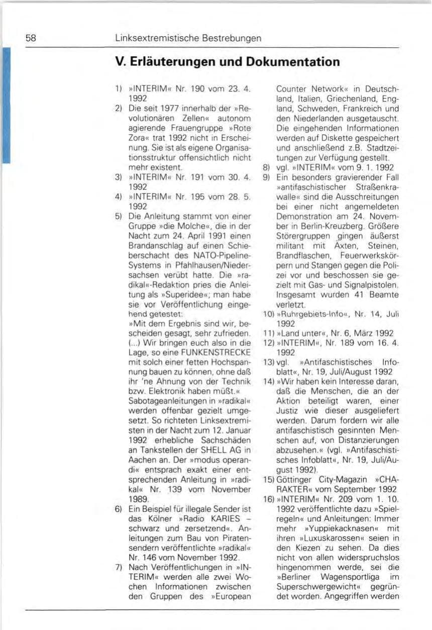 Seite 58 des Verfassungsschutzbericht 1992 Bund
