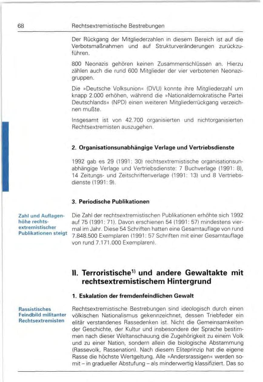 Seite 68 des Verfassungsschutzbericht 1992 Bund