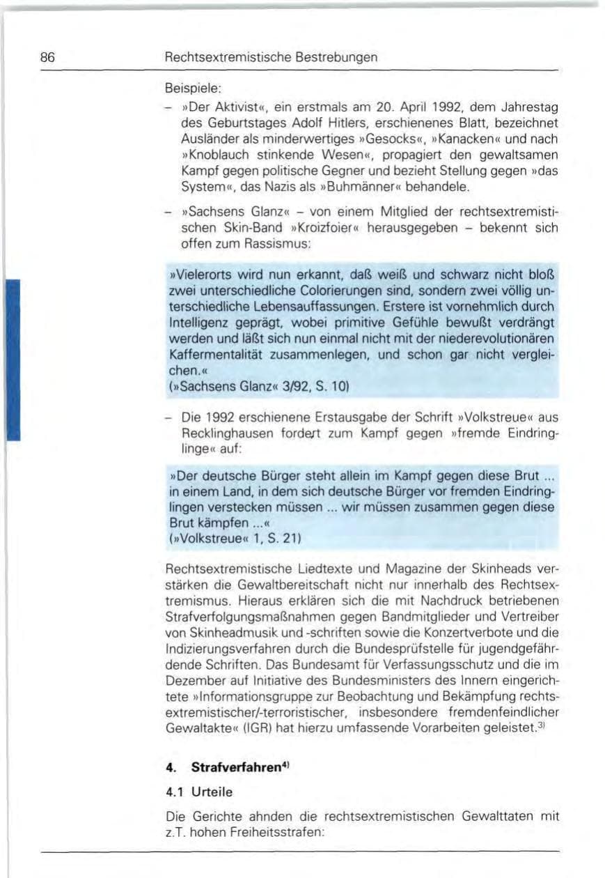 Seite 86 des Verfassungsschutzbericht 1992 Bund