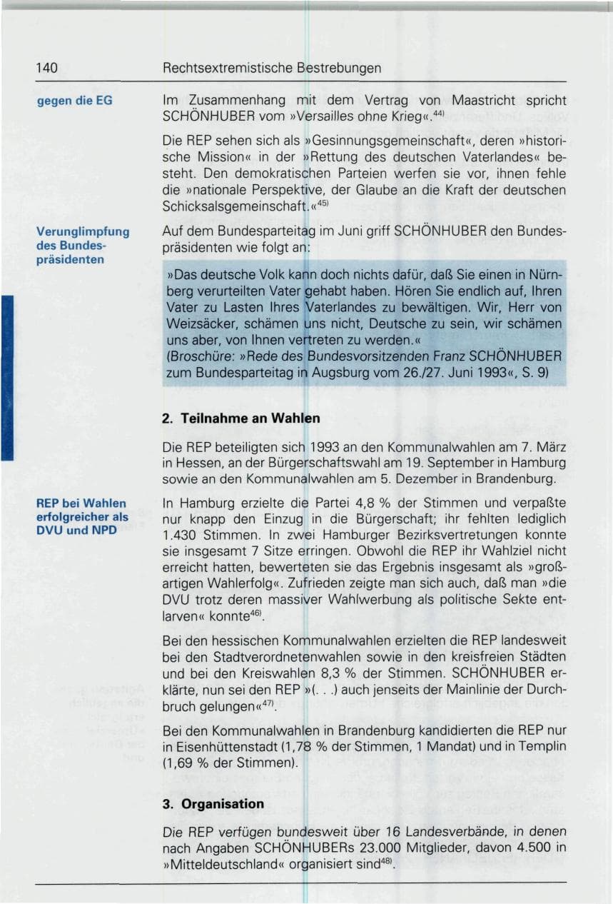 Seite 140 des Verfassungsschutzbericht 1993 Bund