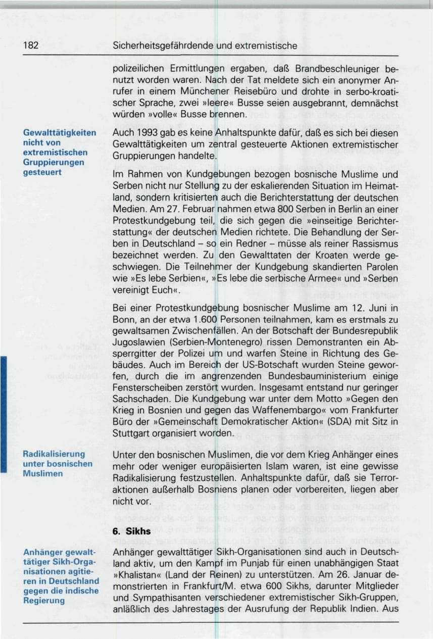 Seite 182 des Verfassungsschutzbericht 1993 Bund