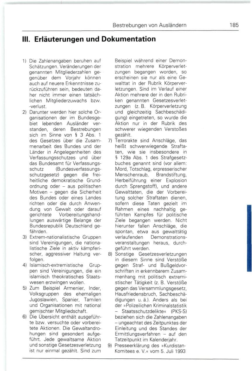 Seite 185 des Verfassungsschutzbericht 1993 Bund