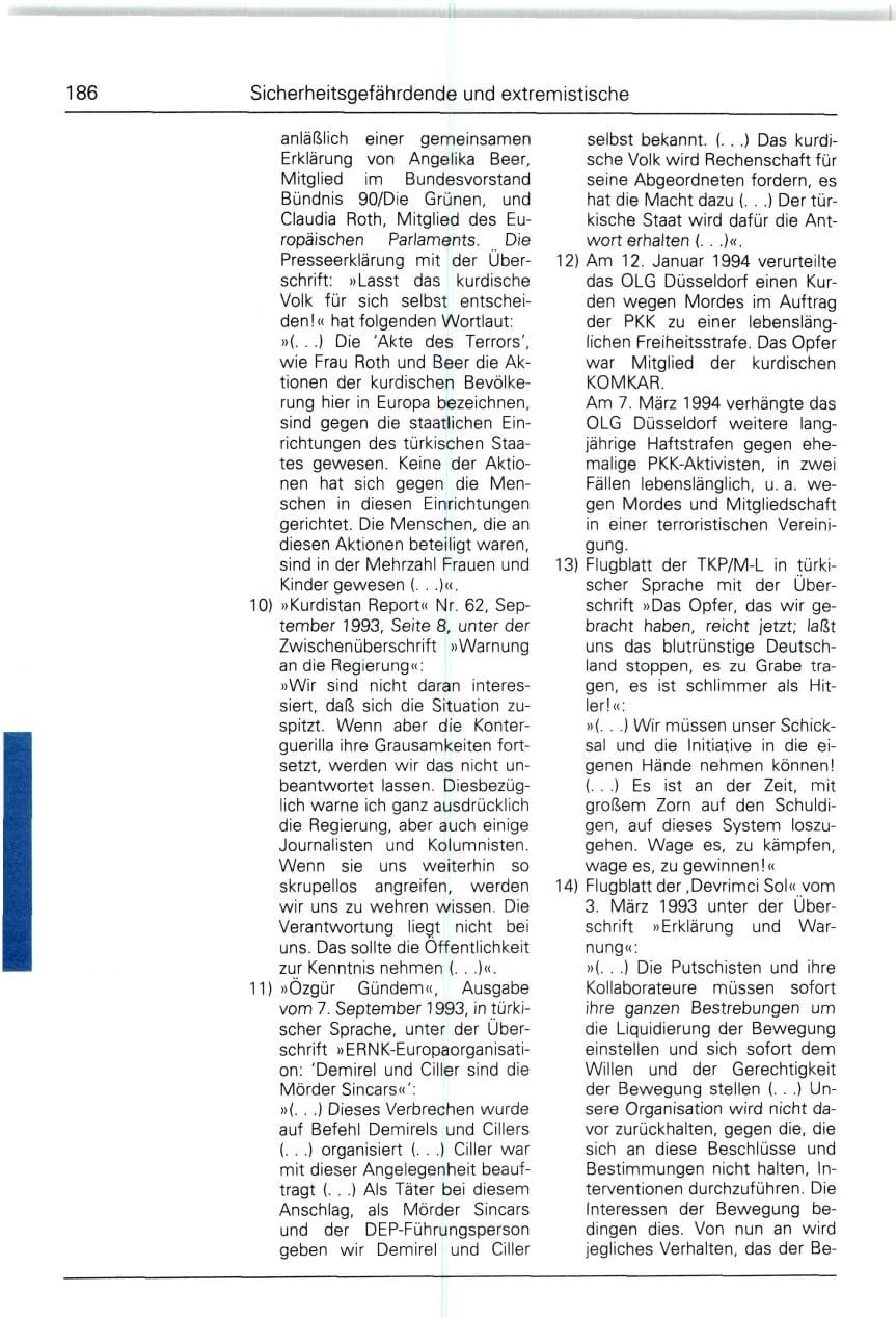 Seite 186 des Verfassungsschutzbericht 1993 Bund