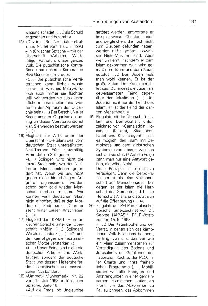 Seite 187 des Verfassungsschutzbericht 1993 Bund