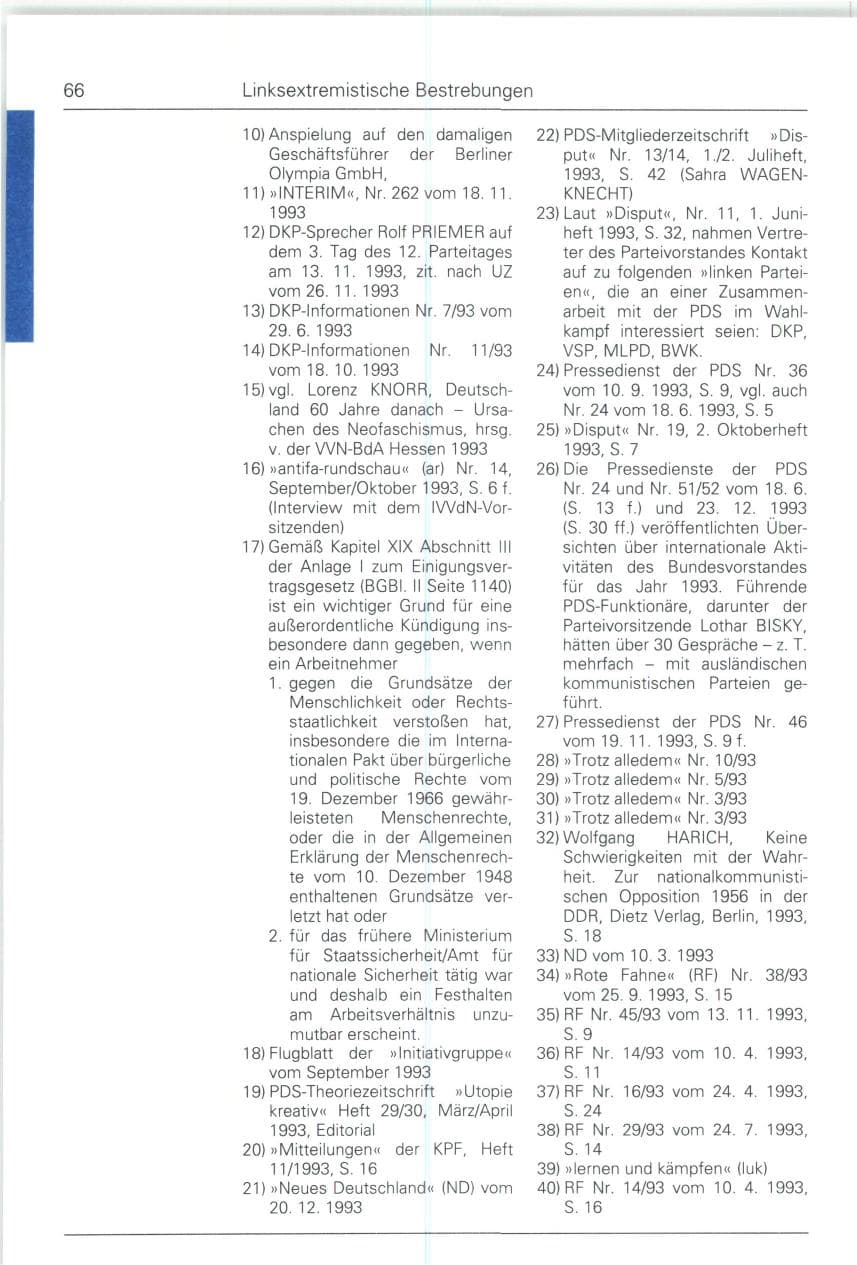 Seite 66 des Verfassungsschutzbericht 1993 Bund