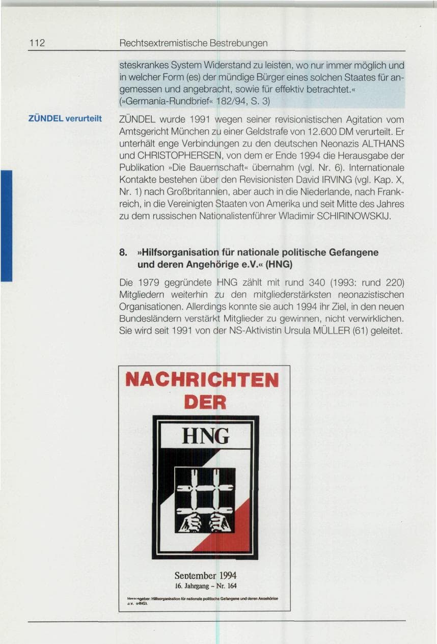 Seite 112 des Verfassungsschutzbericht 1994 Bund