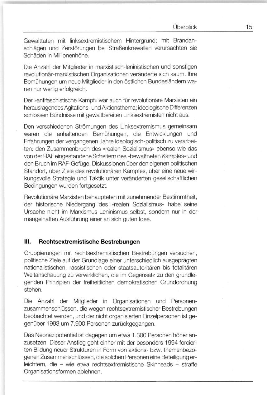 Seite 15 des Verfassungsschutzbericht 1994 Bund