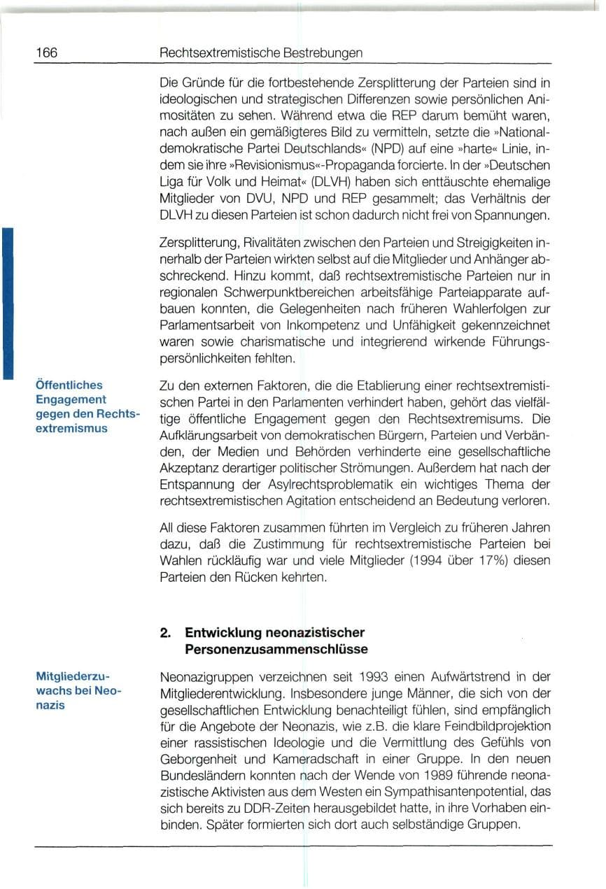 Seite 166 des Verfassungsschutzbericht 1994 Bund