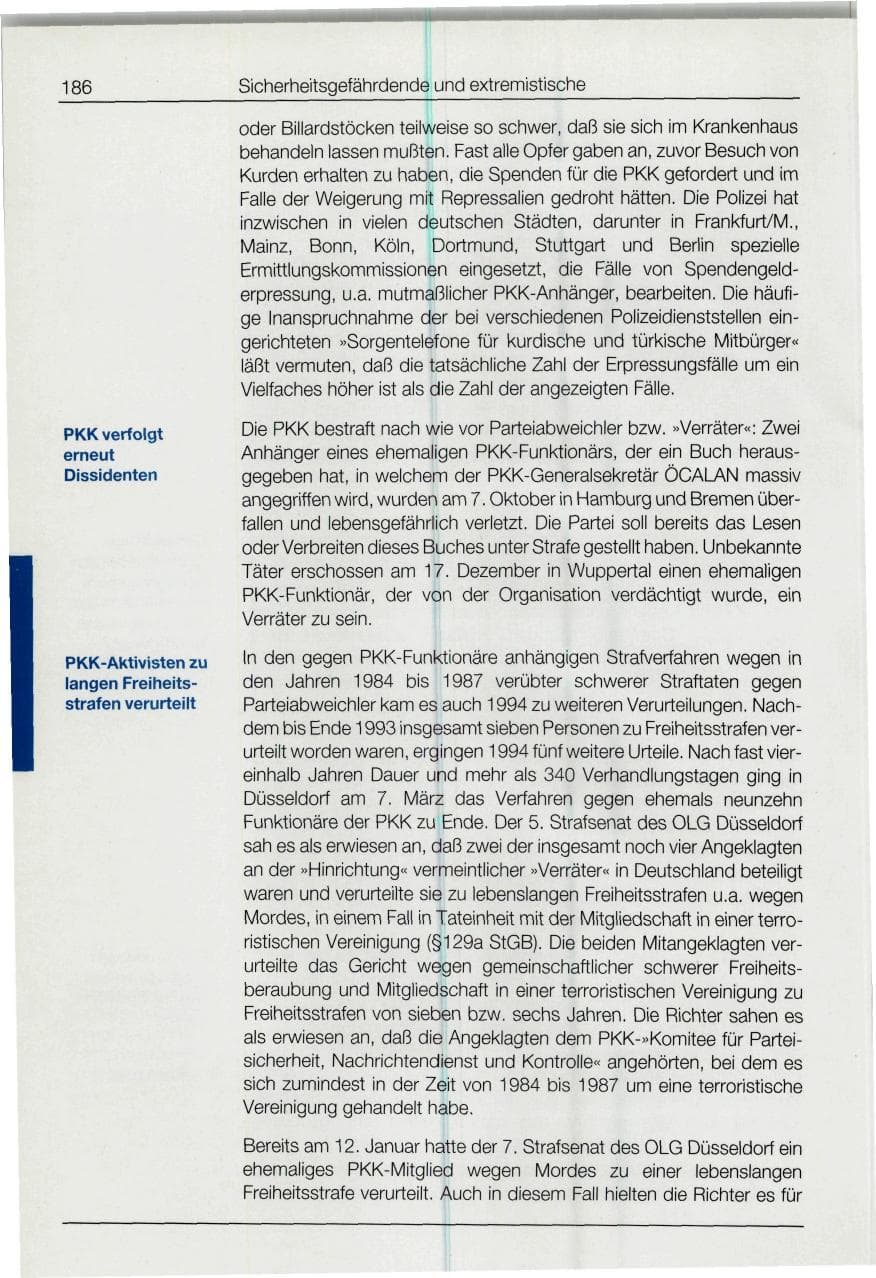 Seite 186 des Verfassungsschutzbericht 1994 Bund