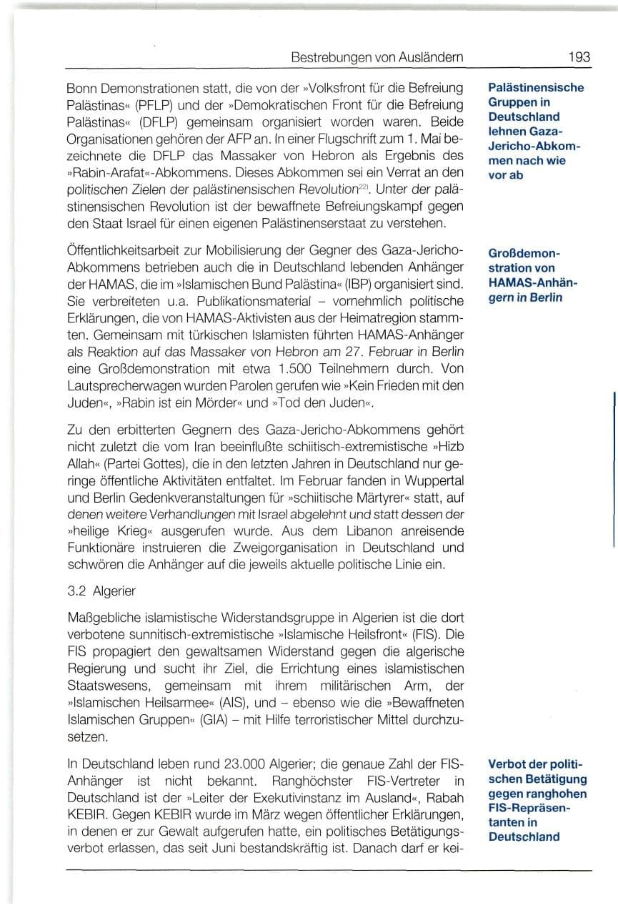Seite 193 des Verfassungsschutzbericht 1994 Bund