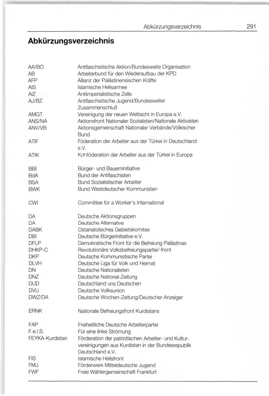 Seite 291 des Verfassungsschutzbericht 1994 Bund