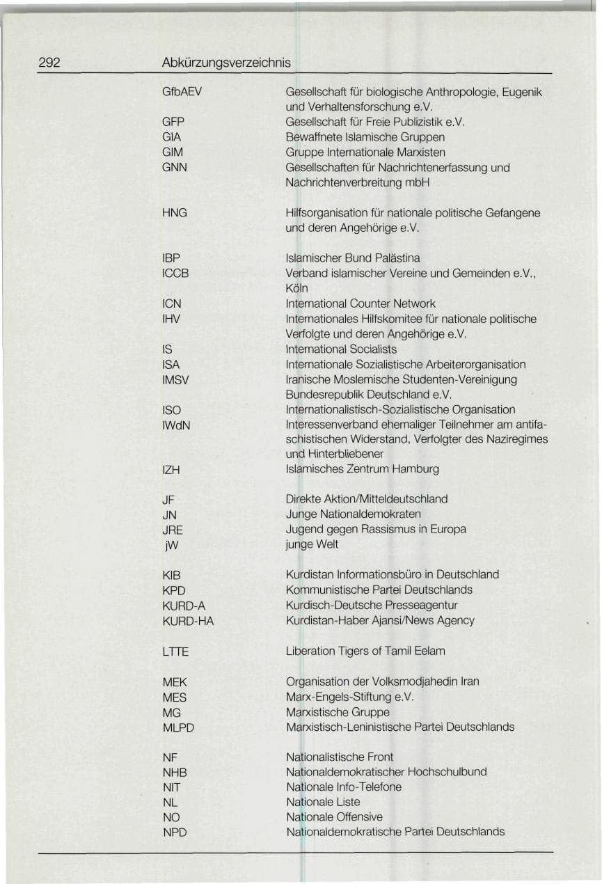 Seite 292 des Verfassungsschutzbericht 1994 Bund