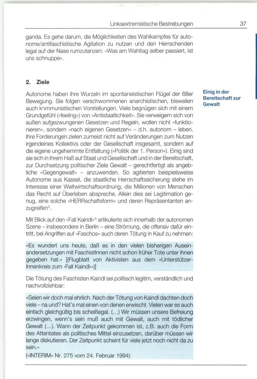Seite 37 des Verfassungsschutzbericht 1994 Bund