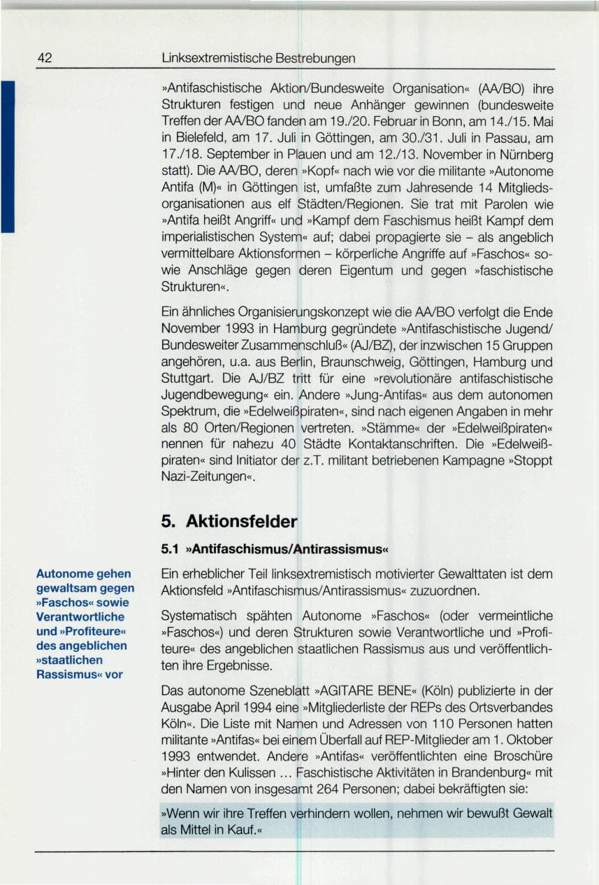 Seite 42 des Verfassungsschutzbericht 1994 Bund