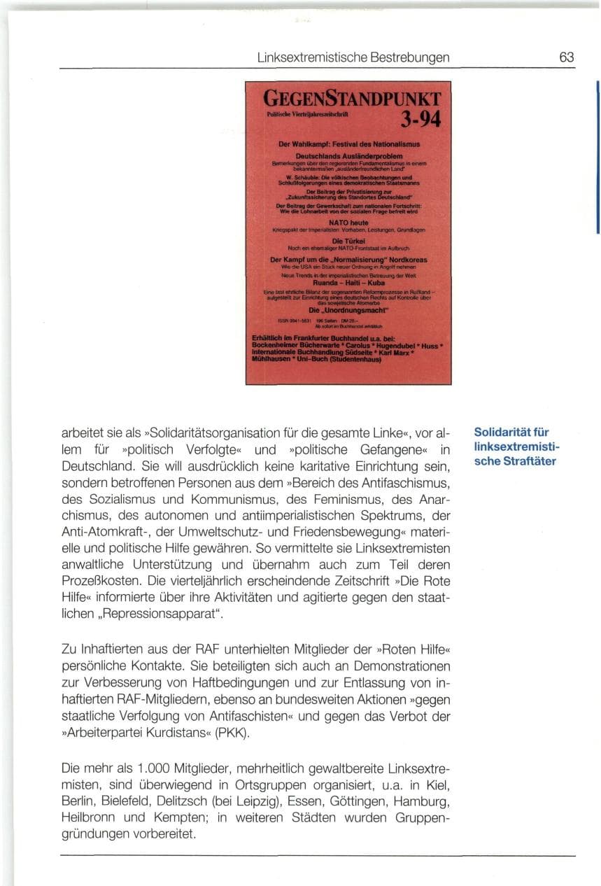 Seite 63 des Verfassungsschutzbericht 1994 Bund
