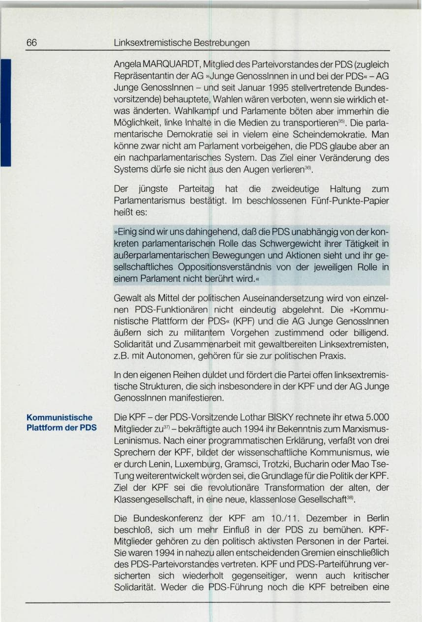 Seite 66 des Verfassungsschutzbericht 1994 Bund