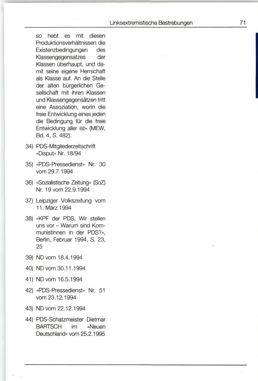 Seite 71 des Verfassungsschutzbericht 1994 Bund