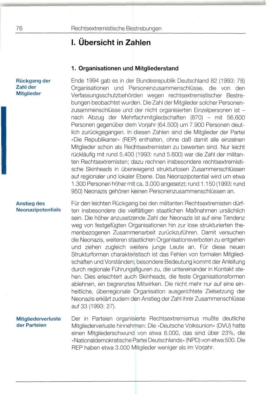 Seite 76 des Verfassungsschutzbericht 1994 Bund