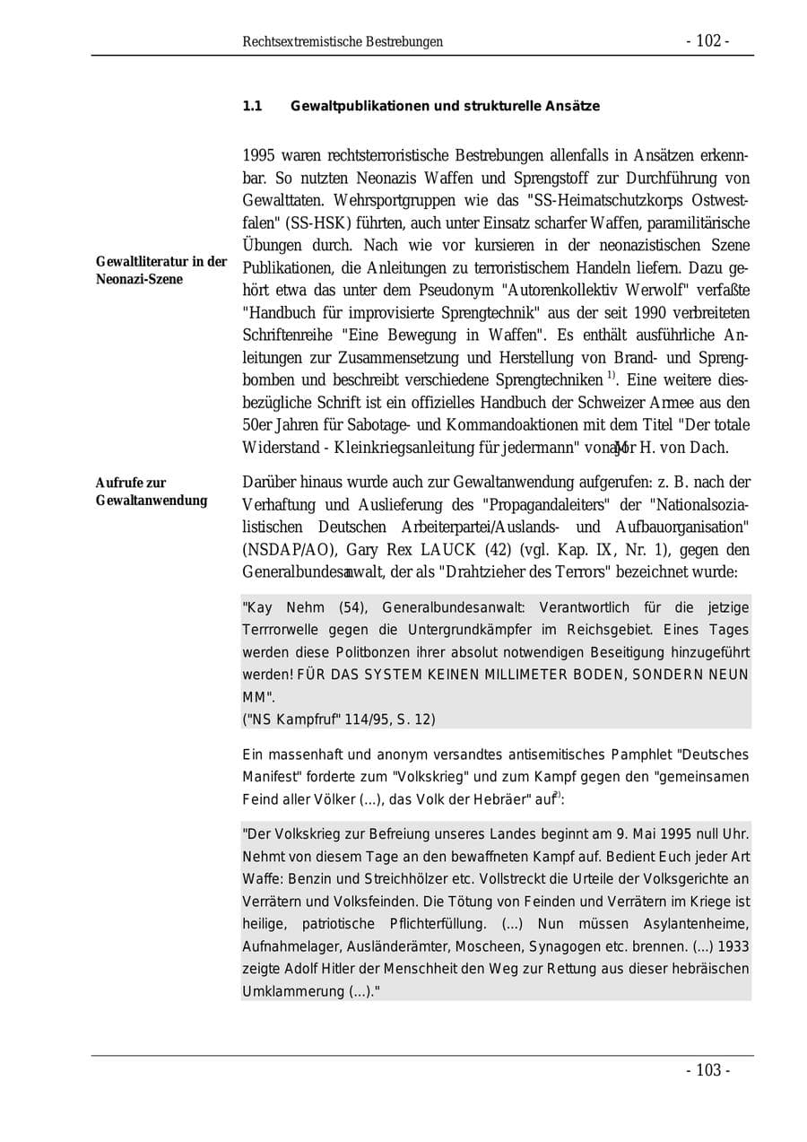 Seite 102 des Verfassungsschutzbericht 1995 Bund