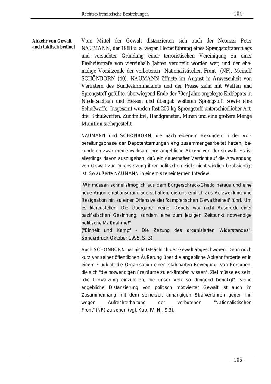 Seite 104 des Verfassungsschutzbericht 1995 Bund