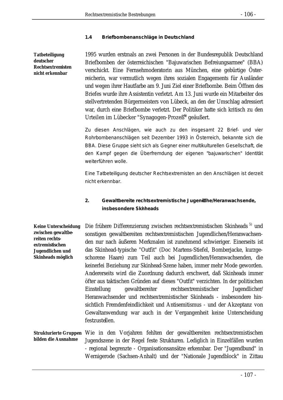 Seite 106 des Verfassungsschutzbericht 1995 Bund