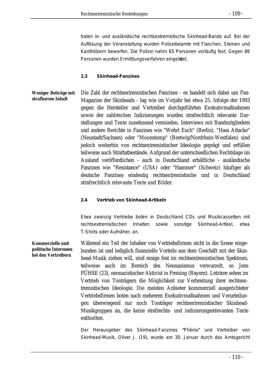 Seite 109 des Verfassungsschutzbericht 1995 Bund