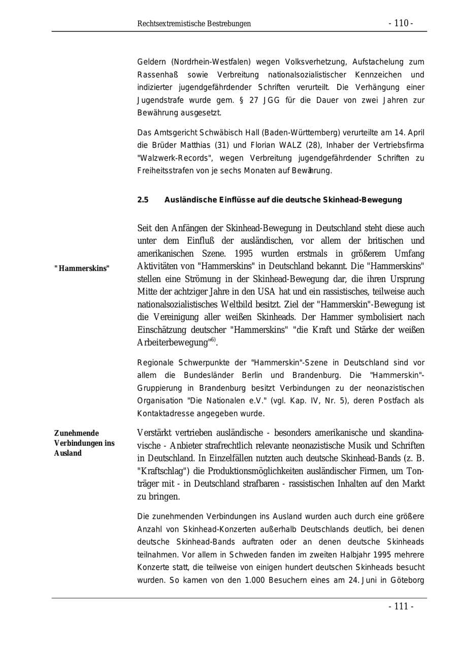 Seite 110 des Verfassungsschutzbericht 1995 Bund