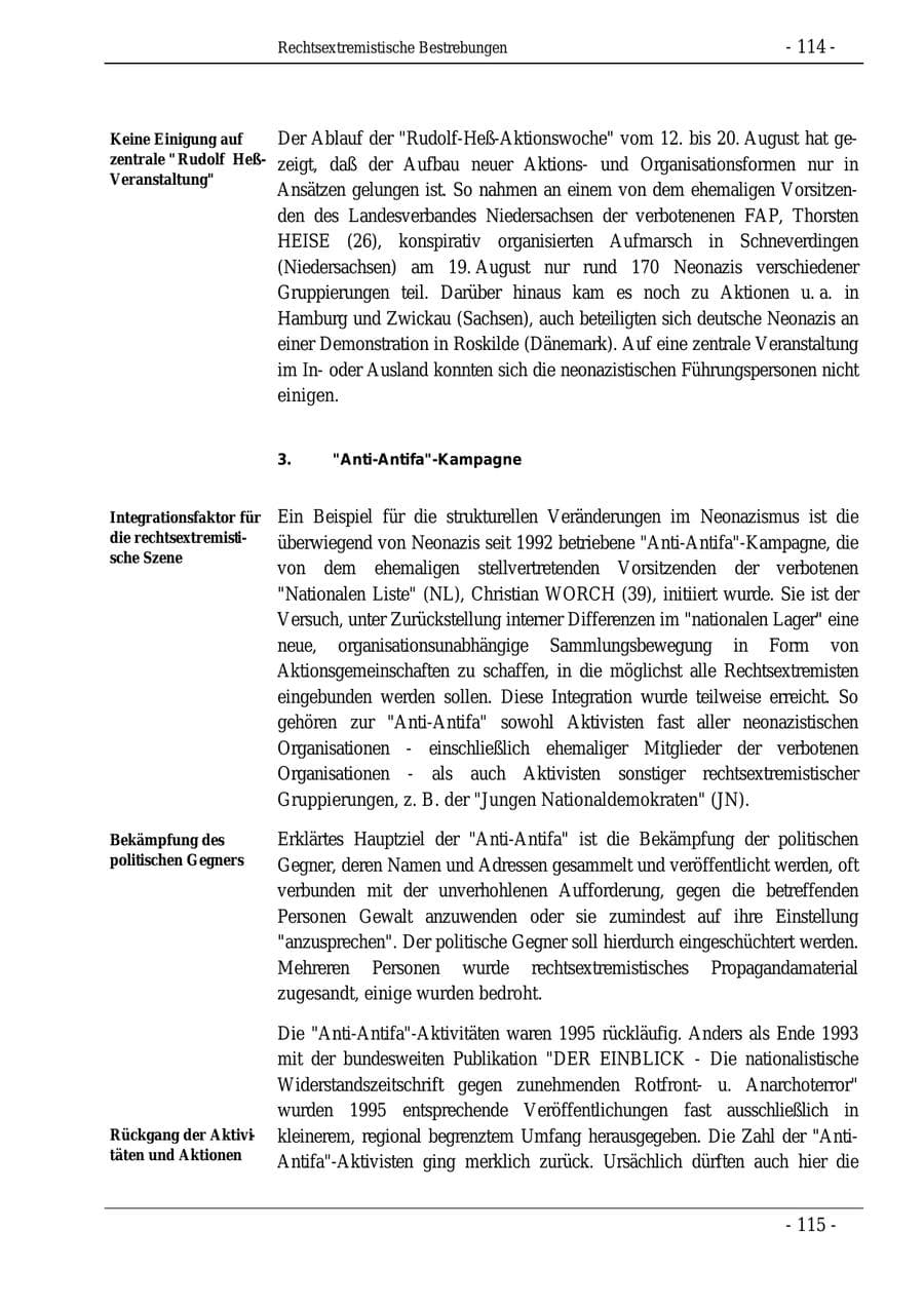 Seite 114 des Verfassungsschutzbericht 1995 Bund