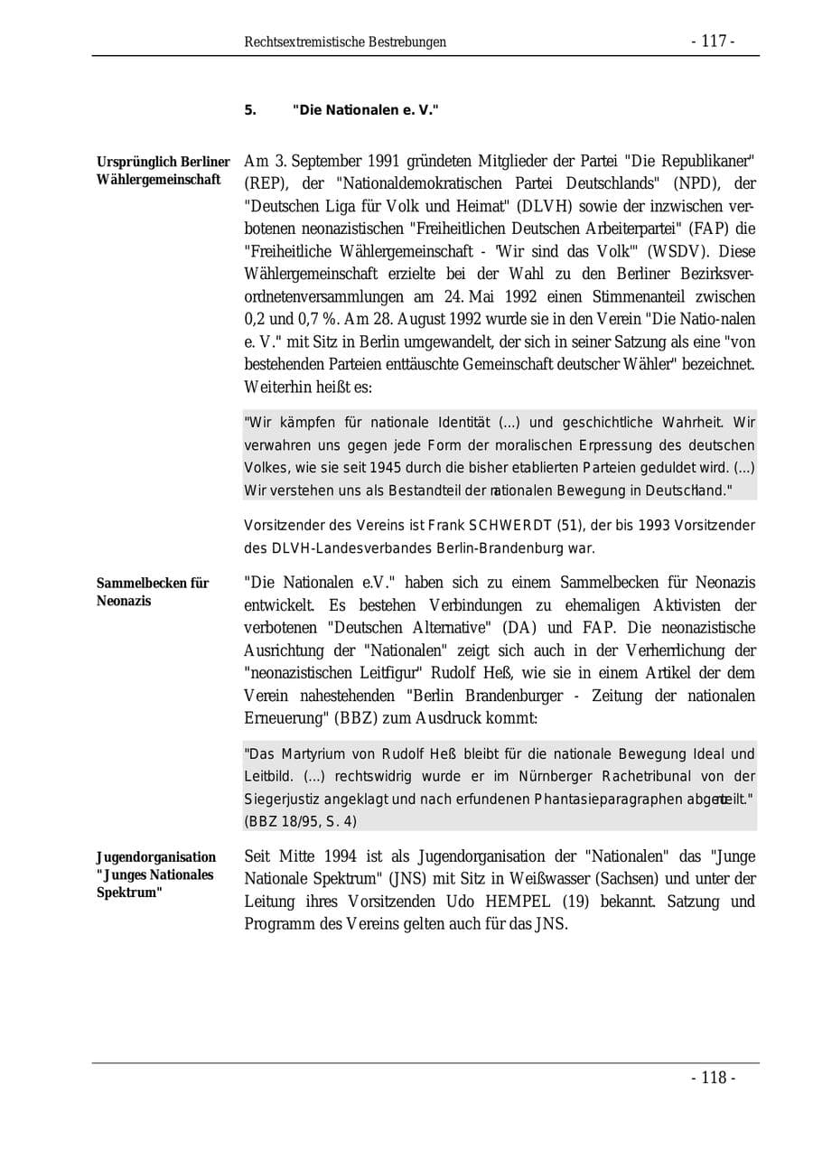 Seite 117 des Verfassungsschutzbericht 1995 Bund