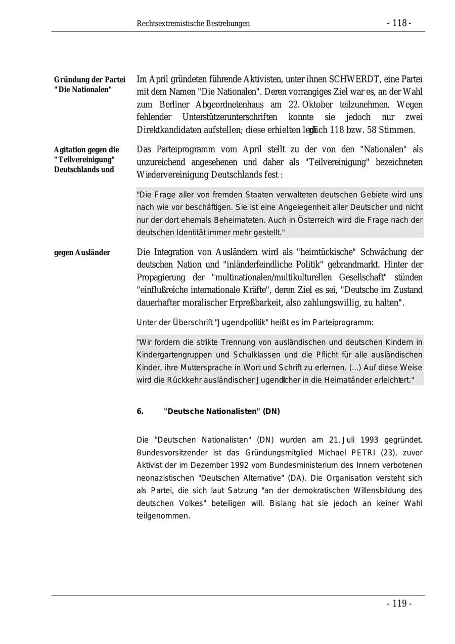 Seite 118 des Verfassungsschutzbericht 1995 Bund