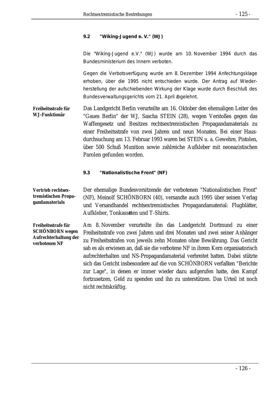 Seite 125 des Verfassungsschutzbericht 1995 Bund