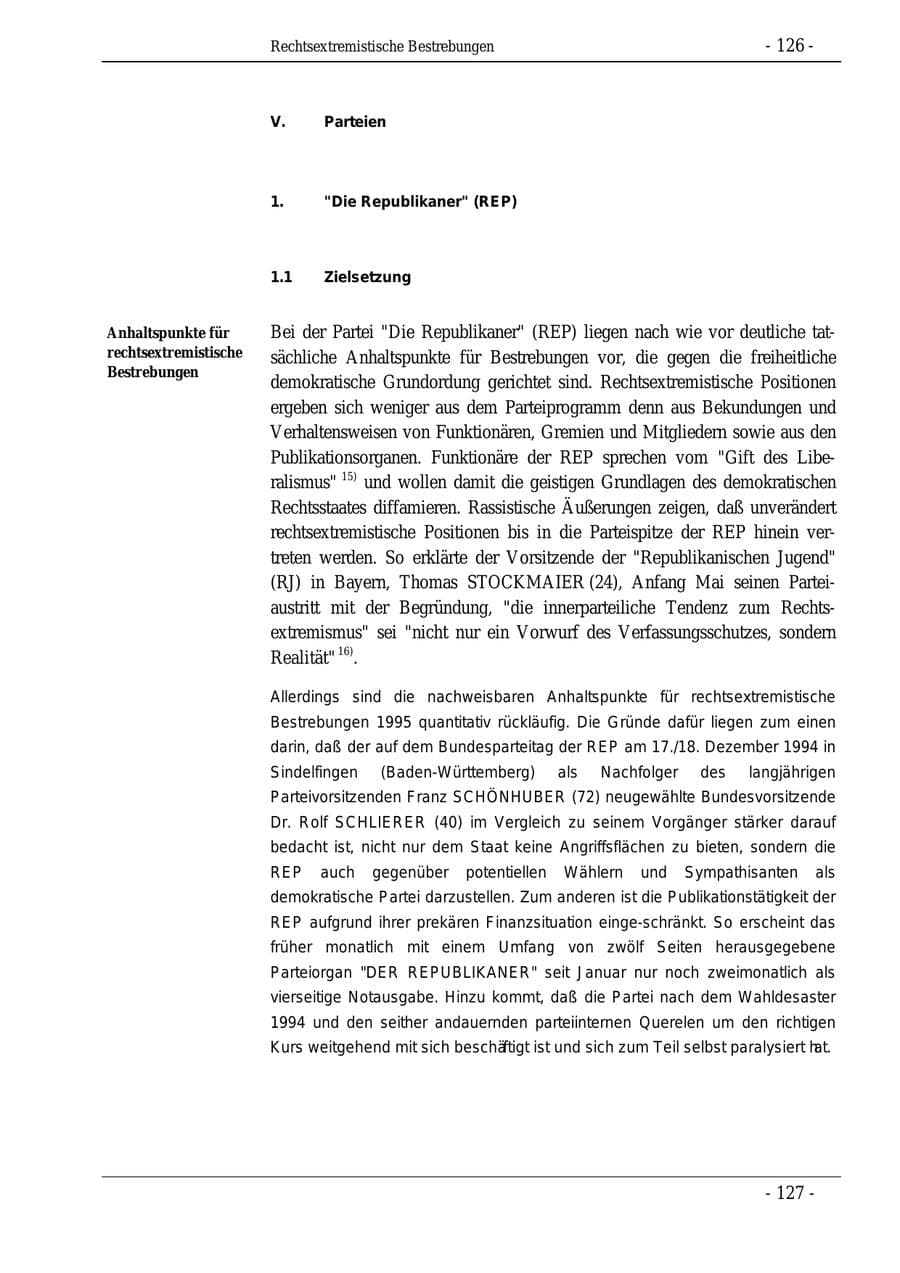 Seite 126 des Verfassungsschutzbericht 1995 Bund