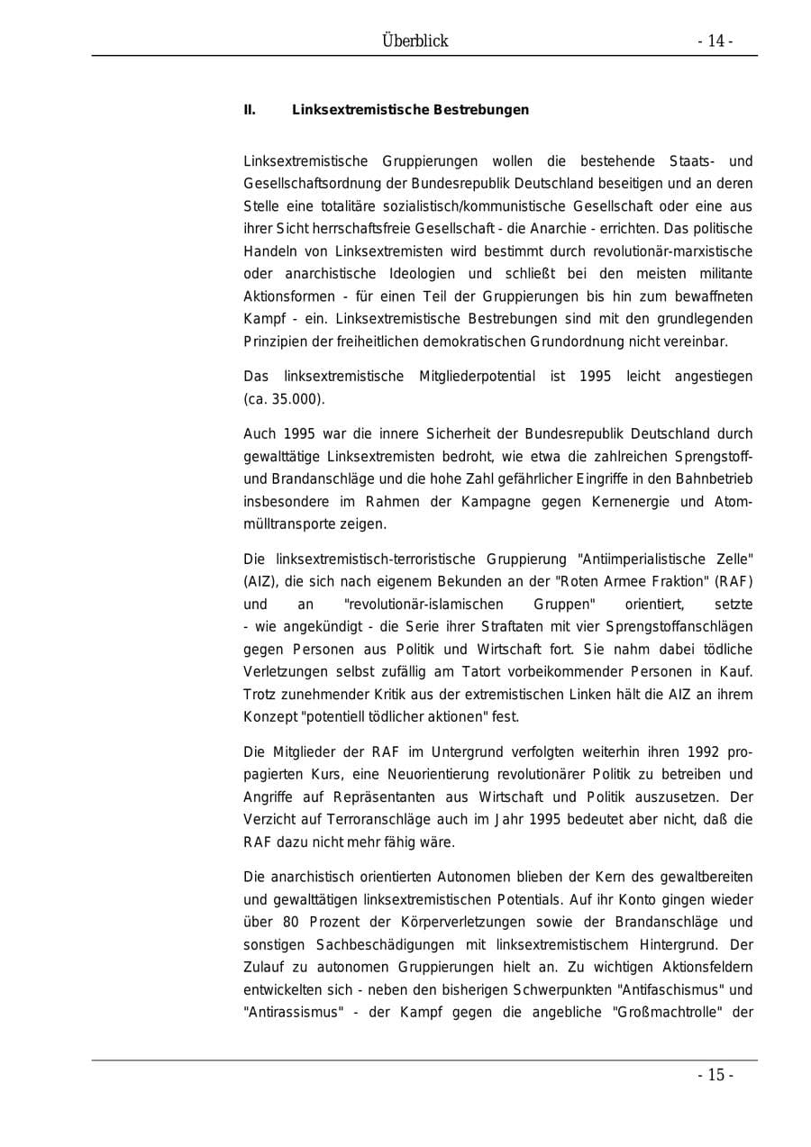 Seite 14 des Verfassungsschutzbericht 1995 Bund