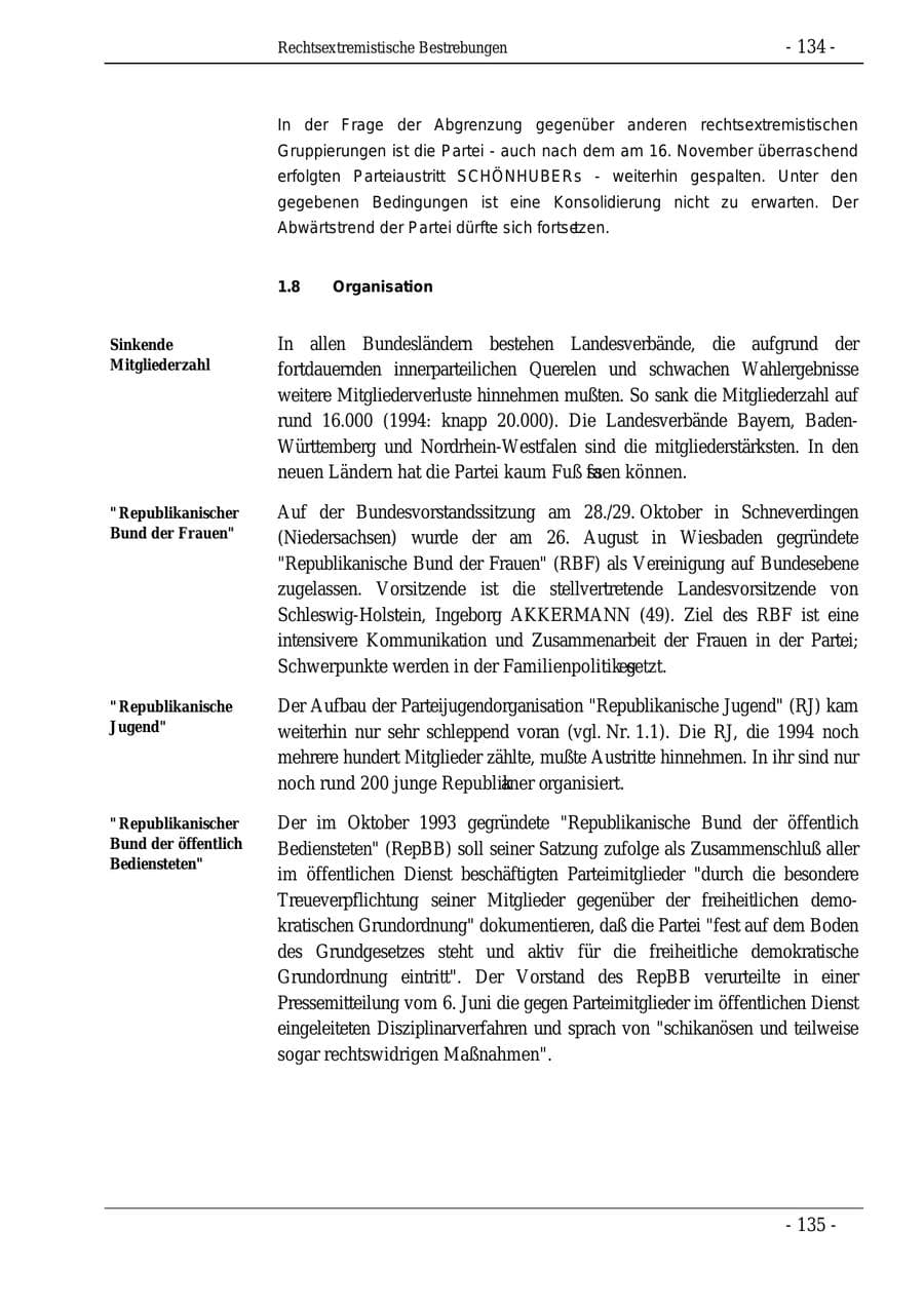 Seite 134 des Verfassungsschutzbericht 1995 Bund