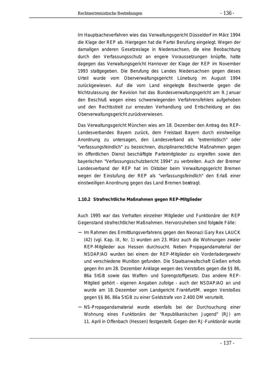 Seite 136 des Verfassungsschutzbericht 1995 Bund