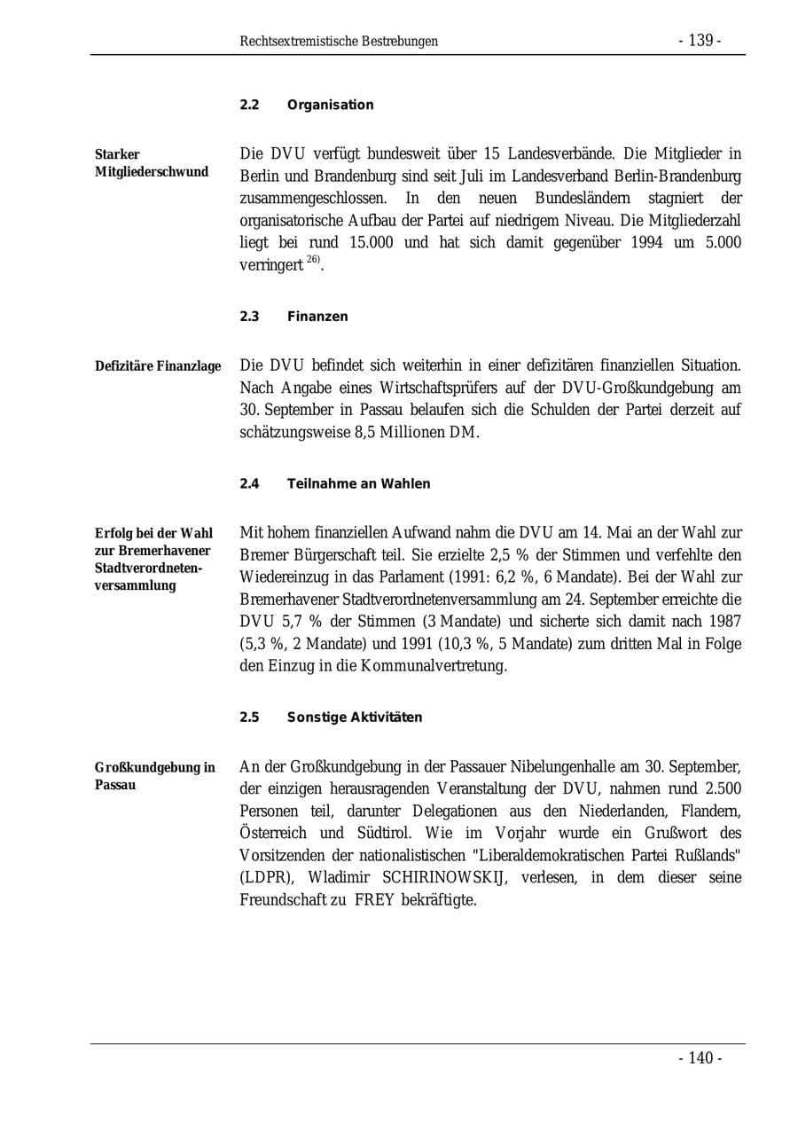 Seite 139 des Verfassungsschutzbericht 1995 Bund
