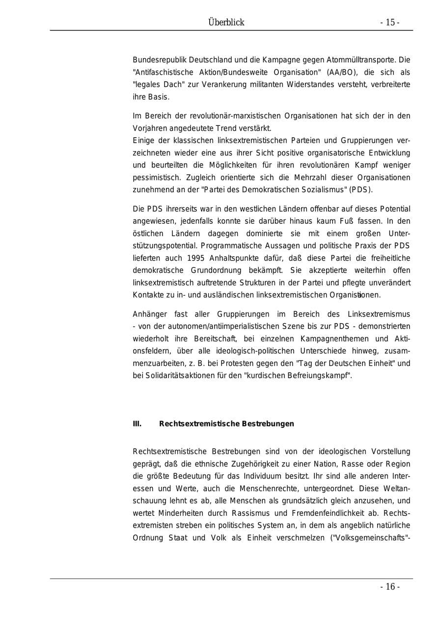 Seite 15 des Verfassungsschutzbericht 1995 Bund