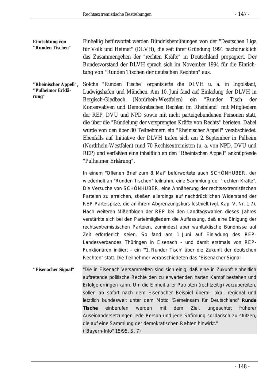 Seite 147 des Verfassungsschutzbericht 1995 Bund